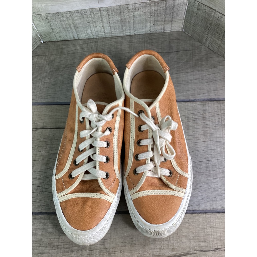 Pantofola d'Oro Tan Leather Low Top Sneakers Women Size 39 Gold Logo Italian - Picture 4 of 8